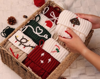 Personalized Knit Christmas Stocking: Embroidered Socks with Name, Handwoven Holiday Decor, Xmas Gift