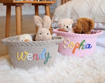 Personalized Baby Name Basket, Cotton Nursery Storage