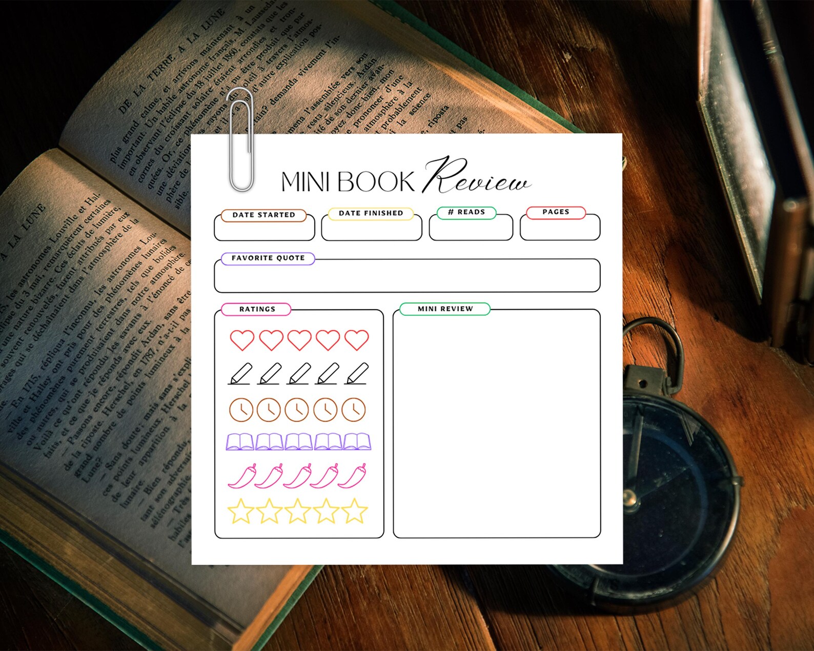 Review Log Mini Book Review Template PDF, Printable Reading Journal Page, Book ...