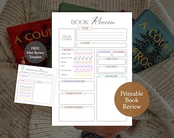Printable Book Review Template: Reading Journal Page, Book Tracker (PDF Download A4/A5/US Letter)
