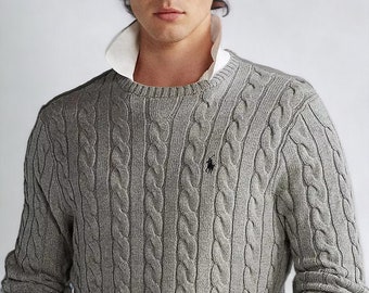 Suéter de punto de cable Ralph Lauren - Jersey de manga larga con cuello redondo para hombres y mujeres - Estilos de cuello en V para ella - Regalo perfecto para él y ella