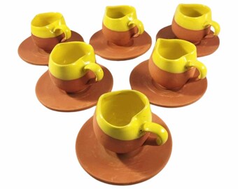 Heart Turkish Coffee Cup Set for 6 People ,Espresso Cup Set with Saucers, Clay Pottery İtalian & Greek Coffee Cup Set of 6, Unique for gift.