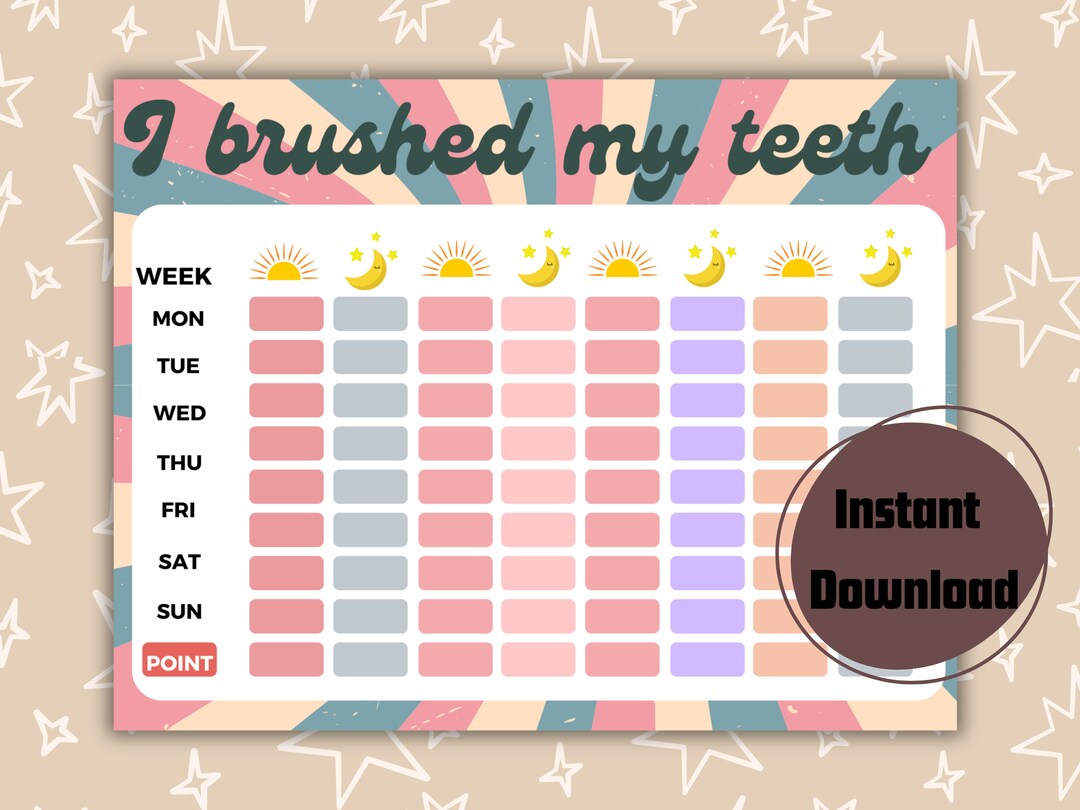Printable Tooth Brush Chart, Kids Teeth Brushing Chart , Children's ...