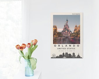 Art mural imprimable ligne d'horizon d'Orlando | affiche de paysage urbain américain moderne | Téléchargement numérique