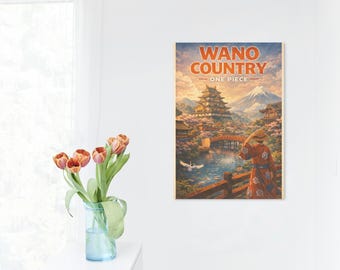 One Piece - Affiche du pays de Wano | Ligne d'horizon japonaise imprimable | Anime City Art (téléchargement instantané)