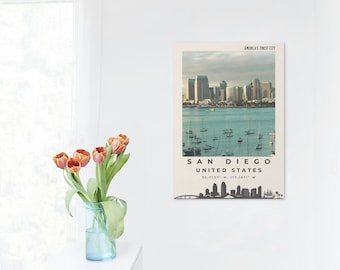 Art mural imprimable ligne d'horizon de San Diego | affiche de paysage urbain américain moderne | Téléchargement numérique