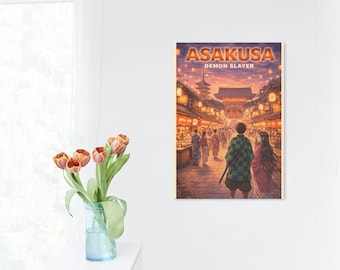 pourfendeuse de démons d'Asakusa, Tokyo | Impression d'art Anime City (téléchargement instantané)