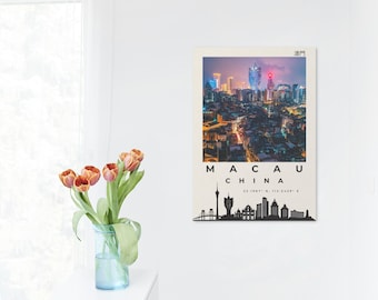 Art mural imprimable ligne d'horizon de Macao, affiche de paysage urbain chinois moderne, téléchargement numérique