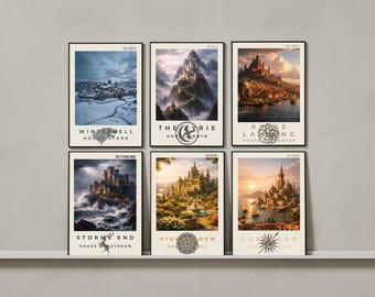 Méga lot d'affiches Game of Thrones | 12 lieux fantastiques de Westeros et Essos | Art mural imprimable | Téléchargement numérique