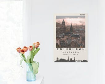 Art mural imprimable sur les toits d'Édimbourg, affiche de paysage urbain écossais moderne, téléchargement numérique