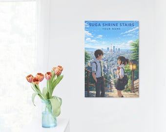 Escaliers du sanctuaire de Suga affiche votre nom | Impression d'art Anime City (téléchargement instantané)