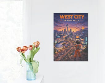 Dragon Ball Z - Affiche de la ville de l'Ouest | Ligne d'horizon japonaise imprimable | Anime City Art (téléchargement instantané)