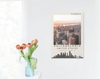 Art mural imprimable ligne d'horizon de Philadelphie | affiche de paysage urbain américain moderne | Téléchargement numérique