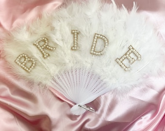 Bride embelished handheld fan perfect for vacation; honeymoons; destination hens and weddings