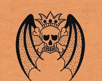 Skull with bat wings tattoo stencil file