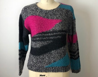 I.B. Diffusion New Wave Geometric VTG 80s Silk Mohair Crewneck Pullover Sweater
