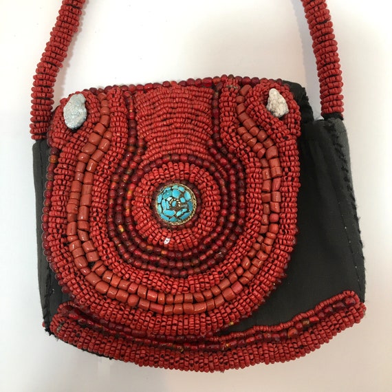 Vintage Handmade Beaded Boho MIni Bag - image 2