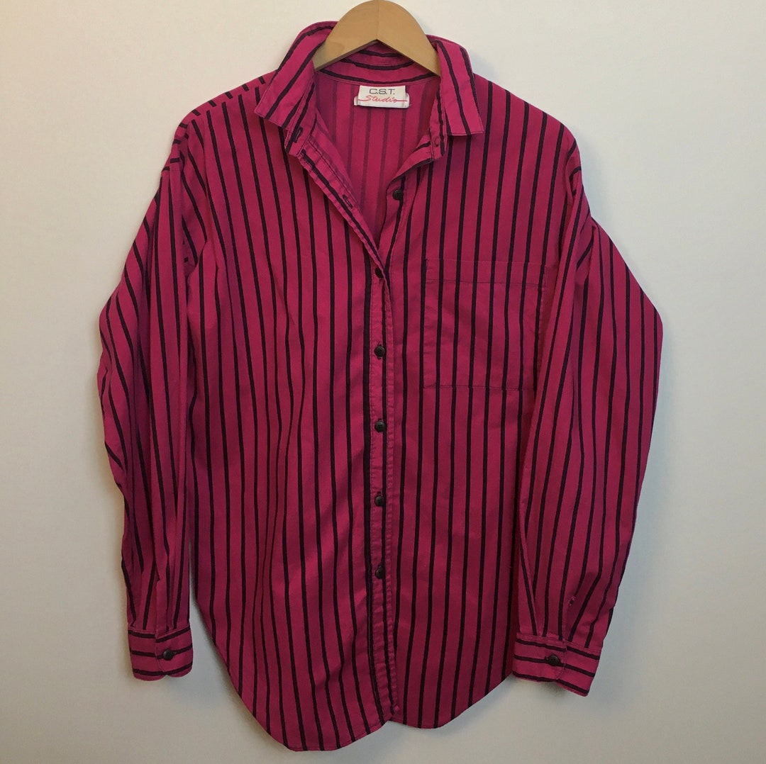 Vintage 80s Hot Pink Stripe CST Studio Long Sleeve Cotton - Etsy