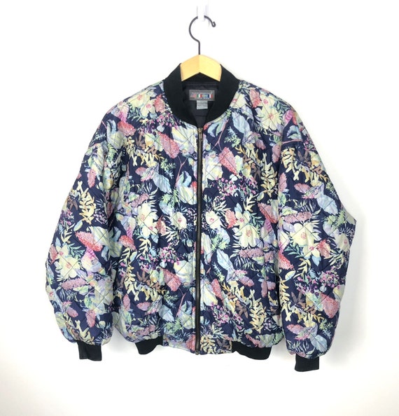 80s Oversized Puffy Insulated Silk Floral Printed 