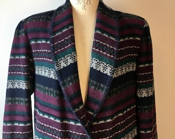 Katie Brooke Shawl Collar Tribal Striped Vintage 80s Blazer Jacket Womens 12