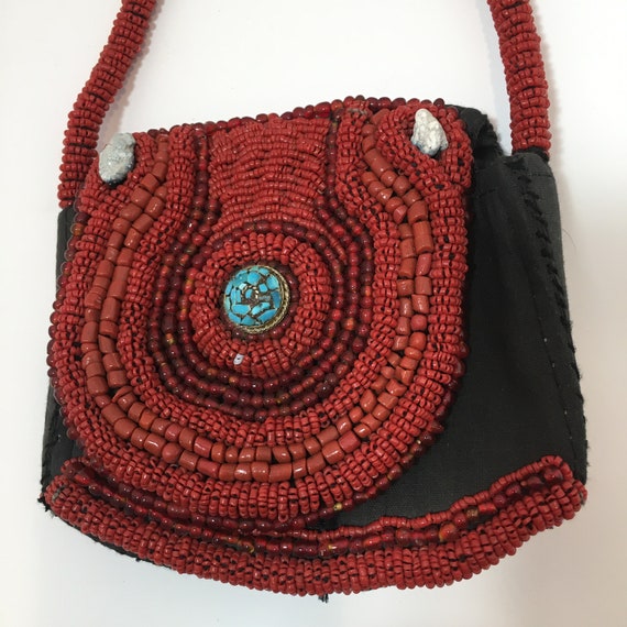Vintage Handmade Beaded Boho MIni Bag - image 3