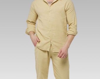 Men&#39;s Linen Shirt and Pants Set: Summer Loungewear