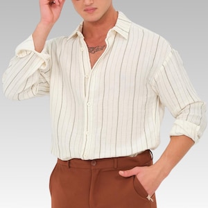 Men&#39;s Striped Muslin Shirt, Summer Shirt, Boho Shirt, Men&#39;s Shirt, Linen Shirt, Men&#39;s Clothing