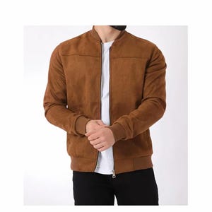 Suède bomberjack voor heren: pluche gevoerde truckerjas