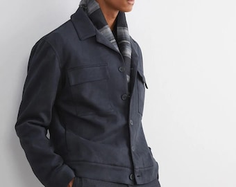 Men's Suede Shirt Jacket, Button-Up Coat