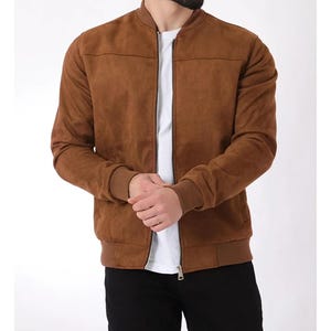 Veste en daim pour homme avec intérieur en peluche, manteau en daim, blouson aviateur pour homme, vêtements pour homme, veste de camionneur