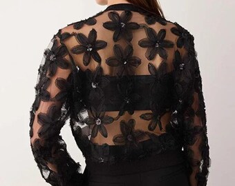 Sheer Floral Embroidered Bomber Jacket, Y2K Mesh Zip-up - Etsy
