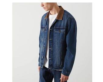Denimjack met corduroy kraag: blauwe jeansjas in vintagestijl
