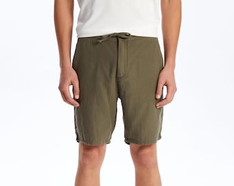 Men&#39;s Cotton Muslin Shorts: Elastic Waist Beach Vacation