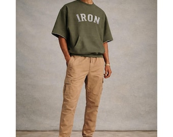 Slim Fit Men's Cotton Cargo Pants, Elastic Waist