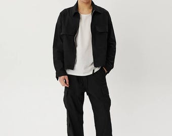 Men&#39;s Soft Cotton Cargo Set: Relaxed Fit Utility Jacket & Pants