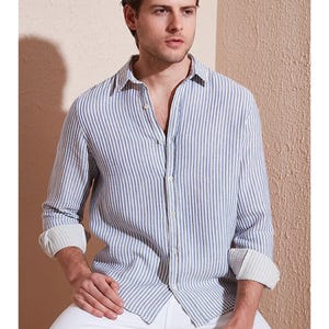 Men&#39;s Linen Shirt, Men&#39;s Shirt, Men&#39;s Clothing, Men&#39;s Striped Linen Shirt