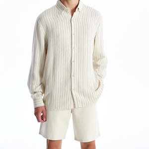 Men&#39;s Linen Shirt, Men&#39;s Shirt, Men&#39;s Clothing, Men&#39;s Striped Linen Shirt