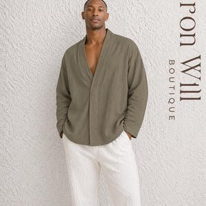 Men's Organic Cotton Muslin Kimono Robe | Boho Beach Cover Up, Summer Cardigan