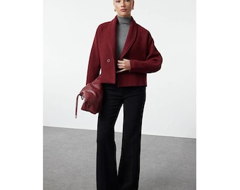 Wool Coat for Women, Cropped Wool Jacket, Minimalist Warm Outerwear
