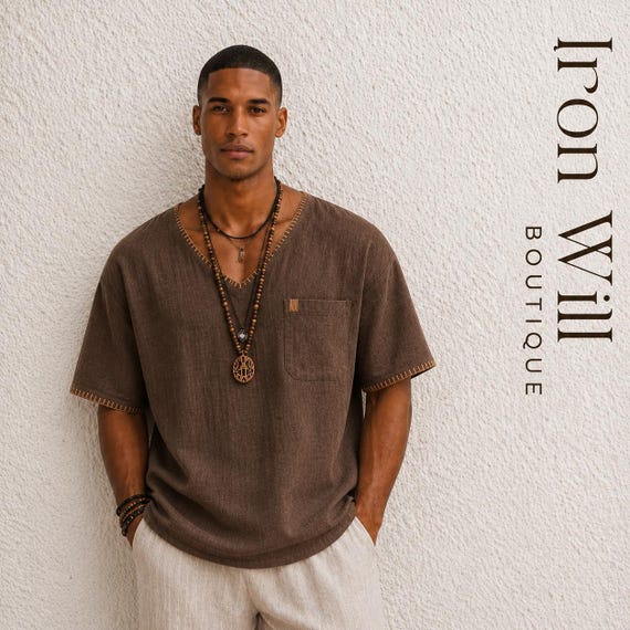 Men's Muslin Cotton Boho Shirt, Oversized Summer Beach Top,handmade stitch shirt