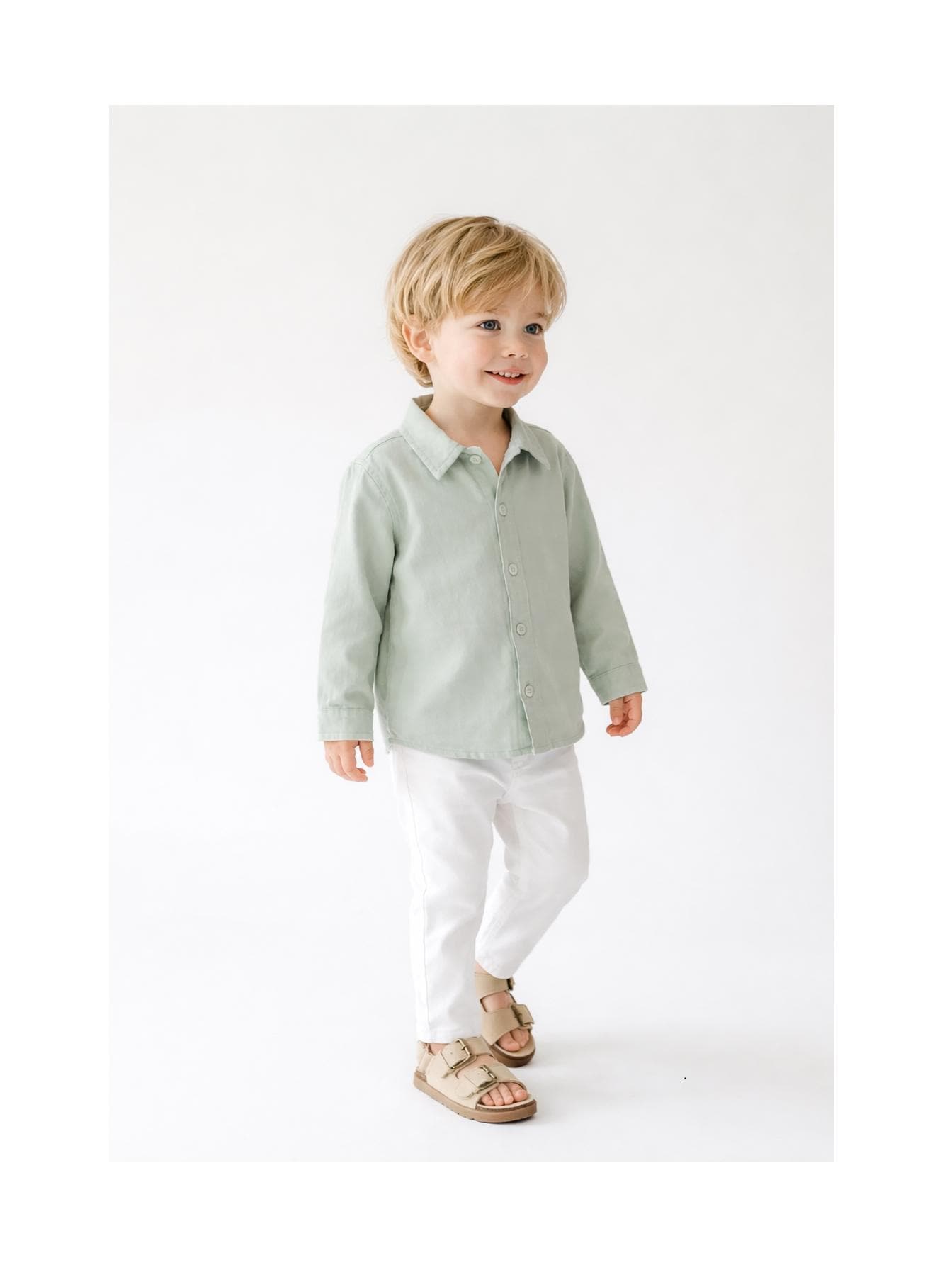 Baby Boy Linen Blend Outfit,Summer Green Shirt and Pants Set