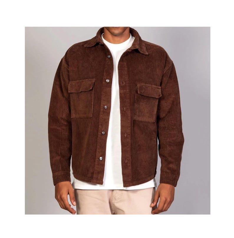 Men's Corduroy Jacket: Retro Casual Cotton Winter Coat Brown