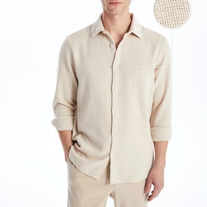 Linen Shirt for Men, Long Sleeve Classic Linen Shirt with Buttons, Oxford Linen Shirt, Mens Linen Shirt for Weddings