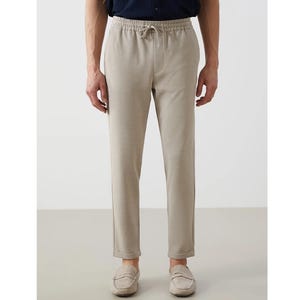Slim Fit Suit Trousers: Elastic Waist Polyester Blend Joggers