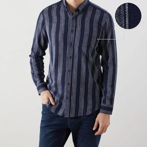 Linen Shirt for Men, Long Sleeve Classic Linen Shirt with Buttons, Oxford Linen Shirt, Mens Linen Shirt for Weddings,Men&#39;s Striped Shirt