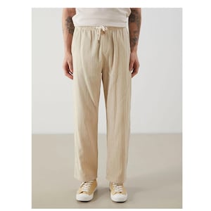 Men&#39;s Linen Müslin Pants, Summer Elastic Waist Loose Cotton Linen Pants, Linen Vacation Beach Pants
