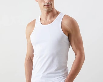 Men's Ribbed Cotton Tank Top: Slim Fit Sleeveless Undershirt