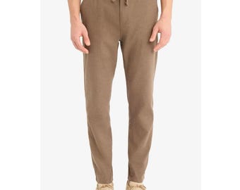Men&#39;s Linen Pants, Summer Elastic Waist Loose Cotton Linen Pants, Linen Vacation Beach Pants