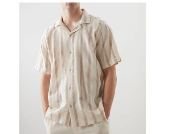 Men's Striped Cotton Resort Shirt - Boho Button Down