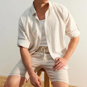 Men&#39;s Linen Shirt, Men&#39;s Shirt, Men&#39;s Clothing, Men&#39;s Striped Linen Shirt